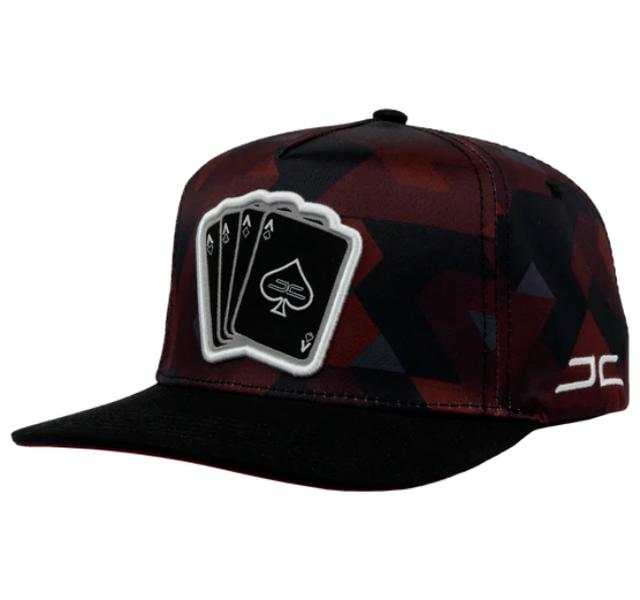 JC HATS BURGUNDY SNAPBACK POKER CAMO 1528