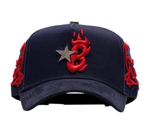 EL BARBAS HATS MENS B-STAR NAVY RED SNAPBACK HAT BARSTAR NVY